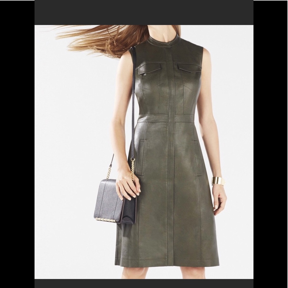 BCBG Max Azria Faux Leather Alexandria midi dress!